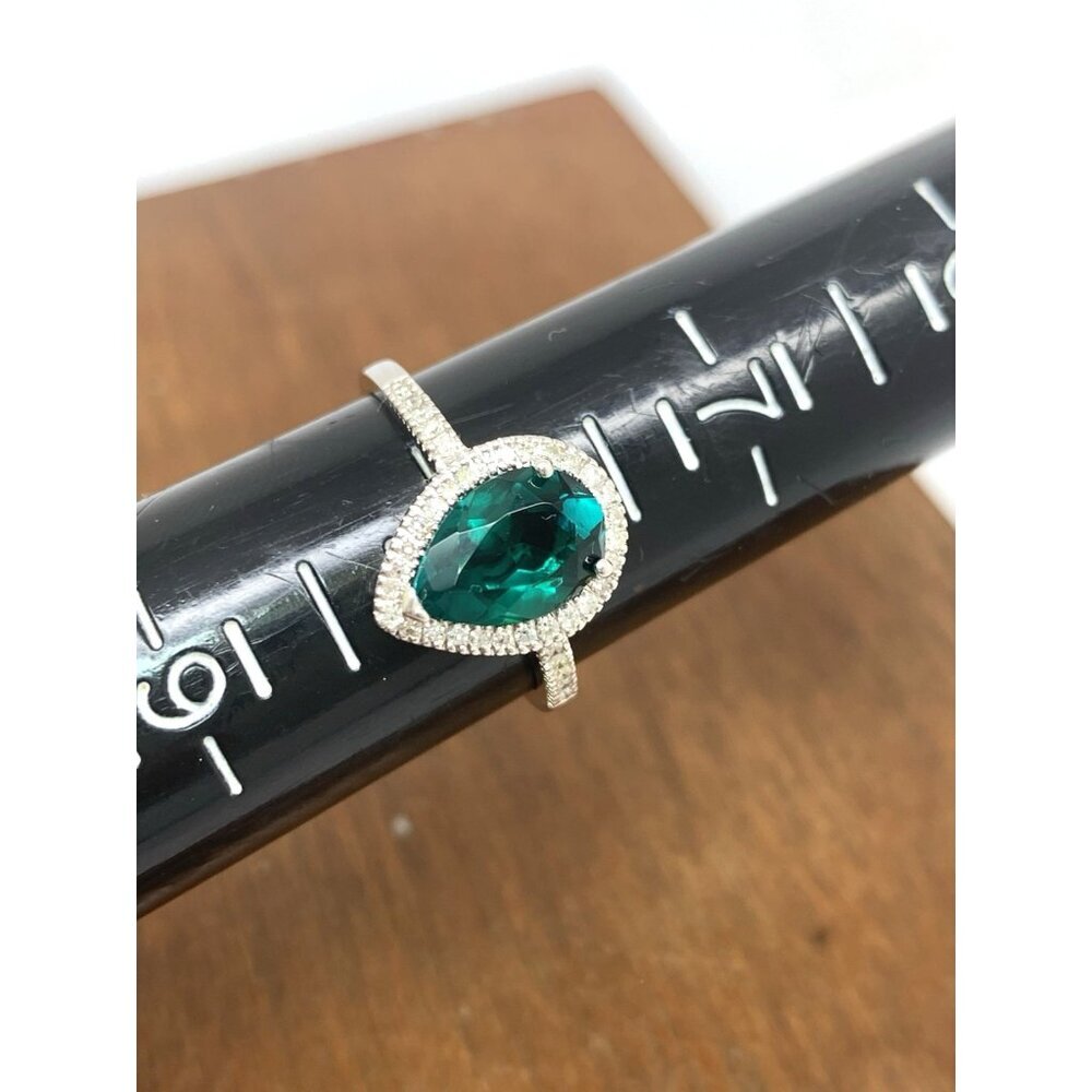 Green Gemstone Diamond Cocktail Ring 14k White Gold Women's Jewelry Size 8 - Picture 9 of 14